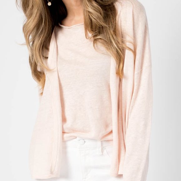 HEMISPHERE Linen V-Neck Cardigan in Powder Pink - Picture 4 of 4